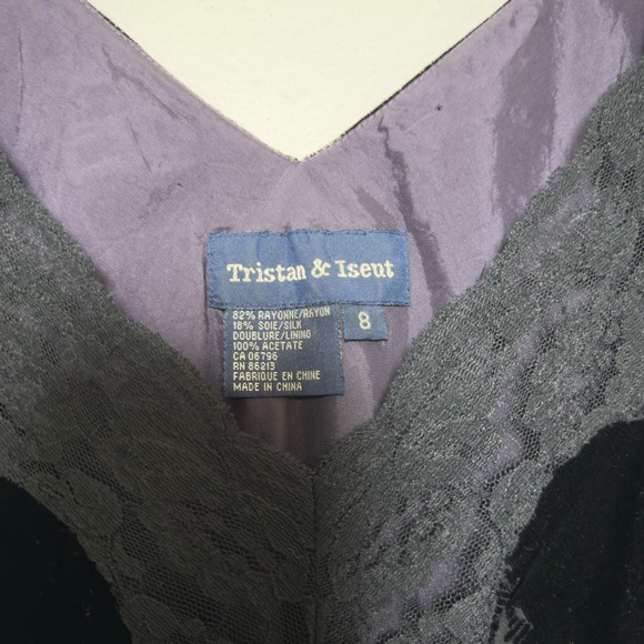 VTG Y2K 90s Women Fairy Grunge Velvet Burnout Silk Evening Dress Midi Lace Trim - Picture 4 of 13